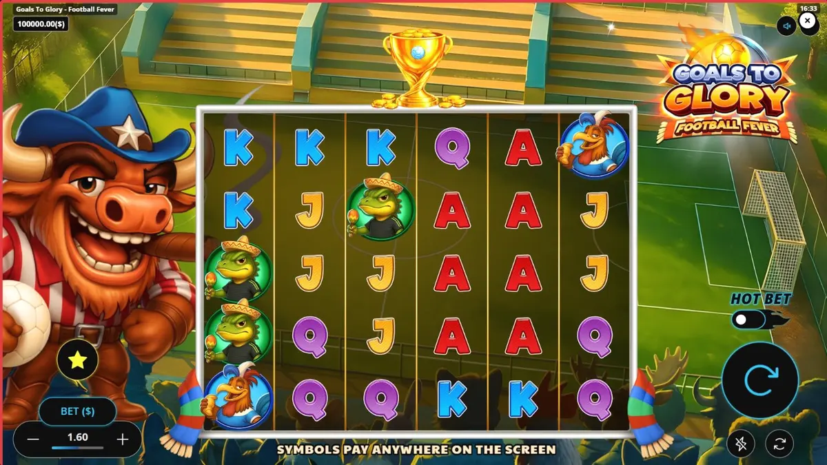 Interface do slot Goals to Glory Football Fever em um smartphone moderno